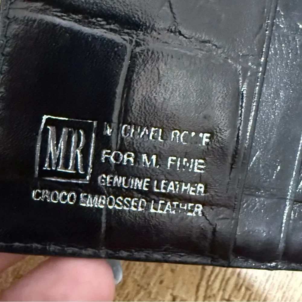 Michael Rome Designs Croco Embossed Black Leather  Men's Wallet Croc